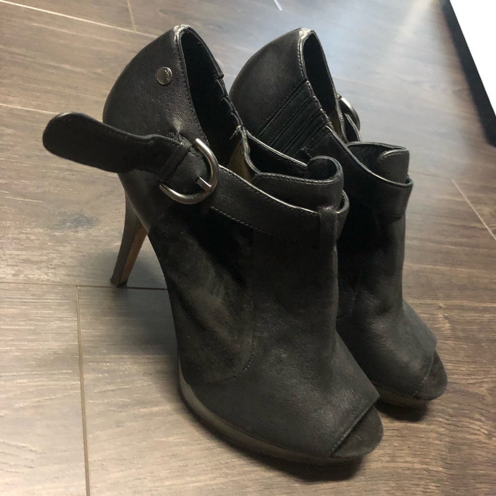 Coach black leather suede open toe bootie